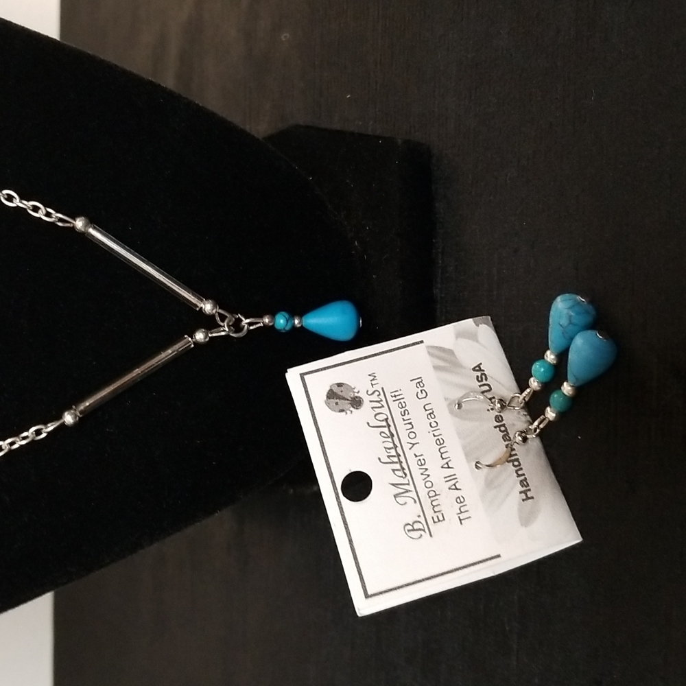 💲⬇️Semi-Precious Stone | Turquoise Style Necklace & Earring Set - Picture 2 of 4